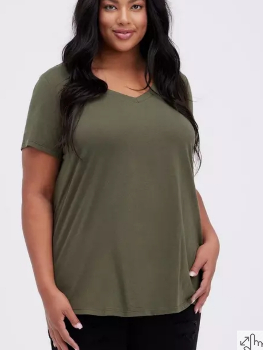 Torrid Girlfriend Heritage Slub V-Neck Tee Olive Gree Short Sleeve Size 2/2x